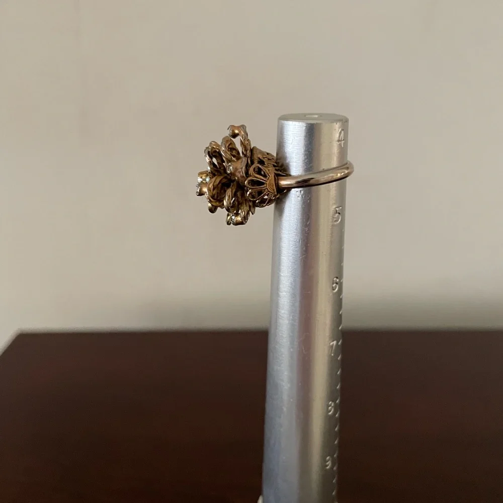 Vintage Gold Floral Ring with Pearl Details